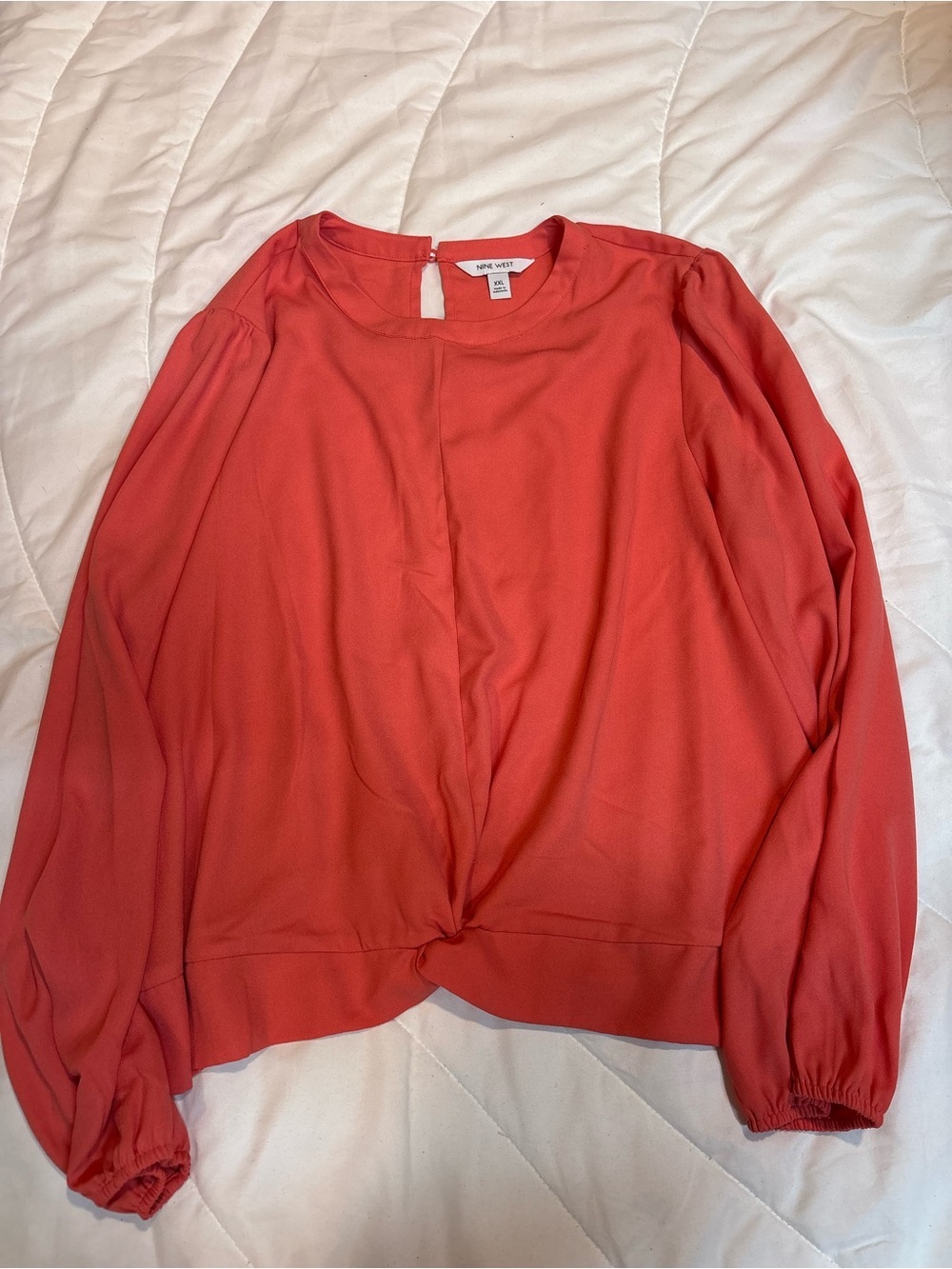 Nine West Coral Twist-Front Long Sleeve Blouse XXL